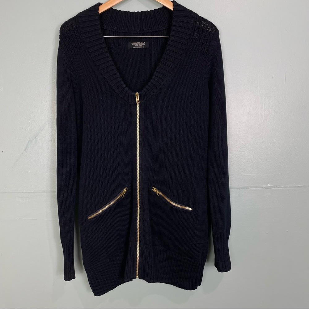 All Saint Spitafields Contrast Knit Long Cardigan Black Size 8 - Picture 2 of 12